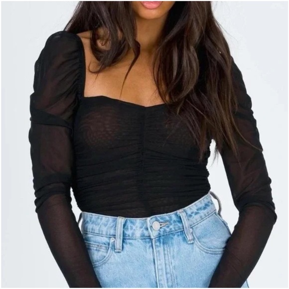 Princess Polly Black Sheer Bodysuit - Picture 2 of 10